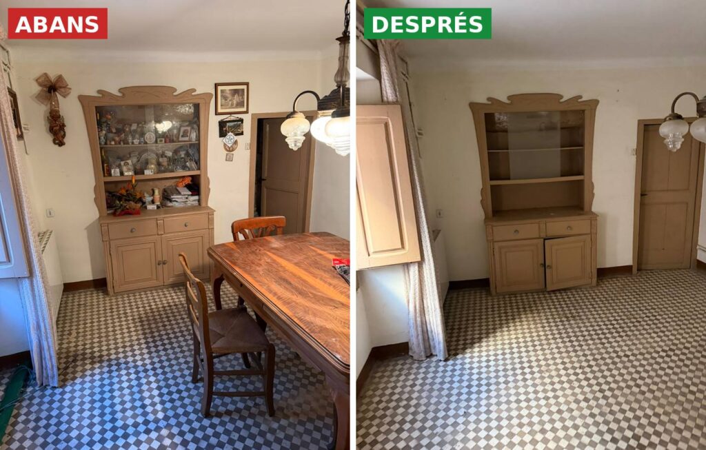 Abans i després buidatge menjador - buidatge de pisos Roses