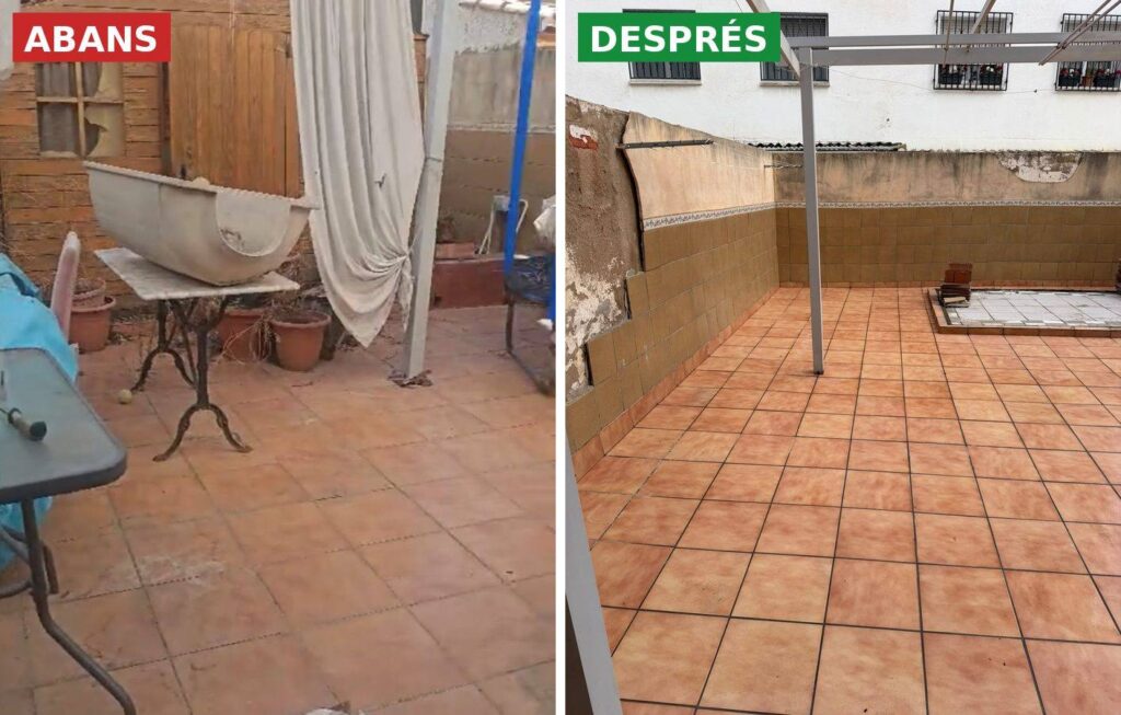 Abans i després buidatge terrassa - buidatge de pisos Figueres